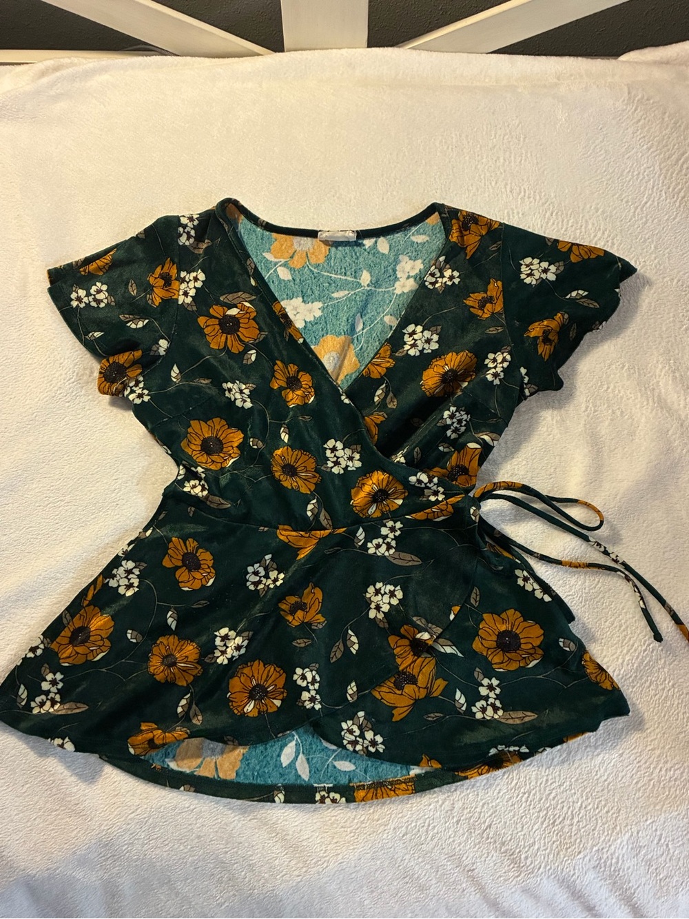 Sienna Sky Forest Green Floral Wrap Blouse
